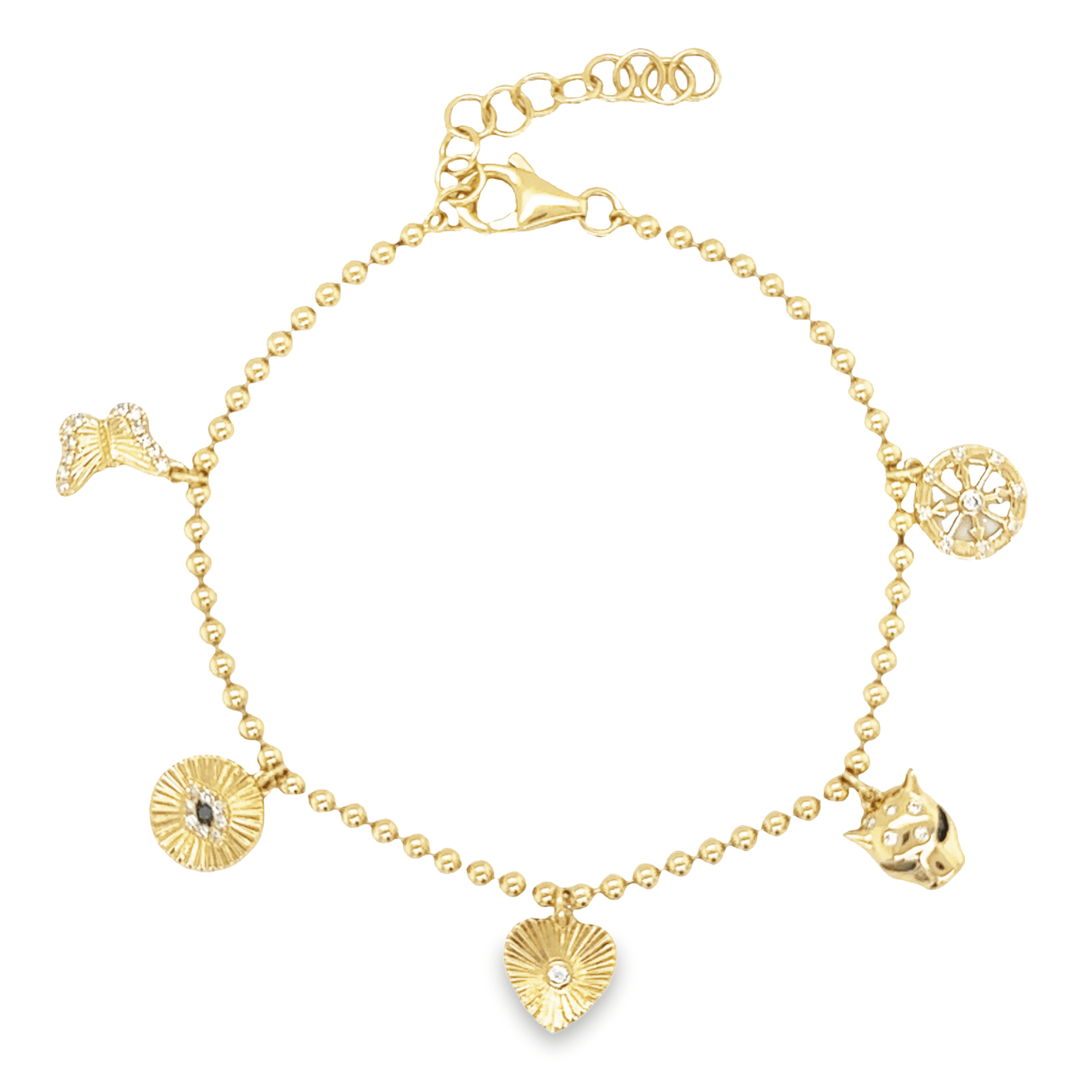 14K Gold Radiating Diamond Charms Ball Bracelet - Bracelets - Izakov Diamonds + Fine Jewelry