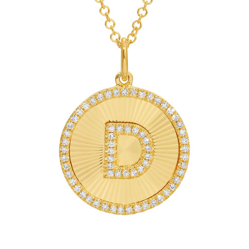 14K Gold Radiating Diamond Initial Necklace D Yellow Gold Necklaces by Izakov Diamonds + Fine Jewelry | Izakov