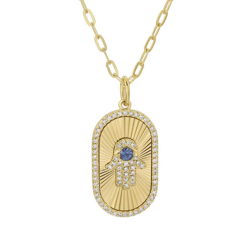 14K Gold Radiating Hamsa Diamond Tag Necklace - Necklaces - Izakov Diamonds + Fine Jewelry