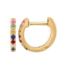 Gold huggie earrings with colorful gemstones by our jewelry brand