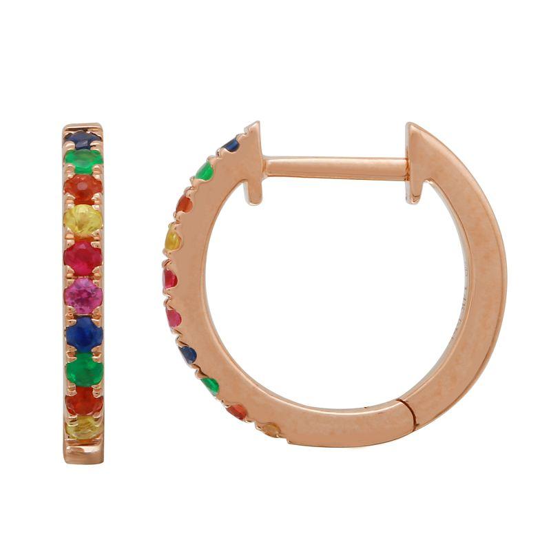 Rose gold hoop earrings with colorful gemstones from our jewelry brand