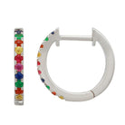 Sterling silver hoop earrings with colorful gemstones, perfect for adding a vibrant touch to any outfit.