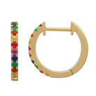 Gold hoop earrings with colorful gemstones from our elegant jewelry collection.