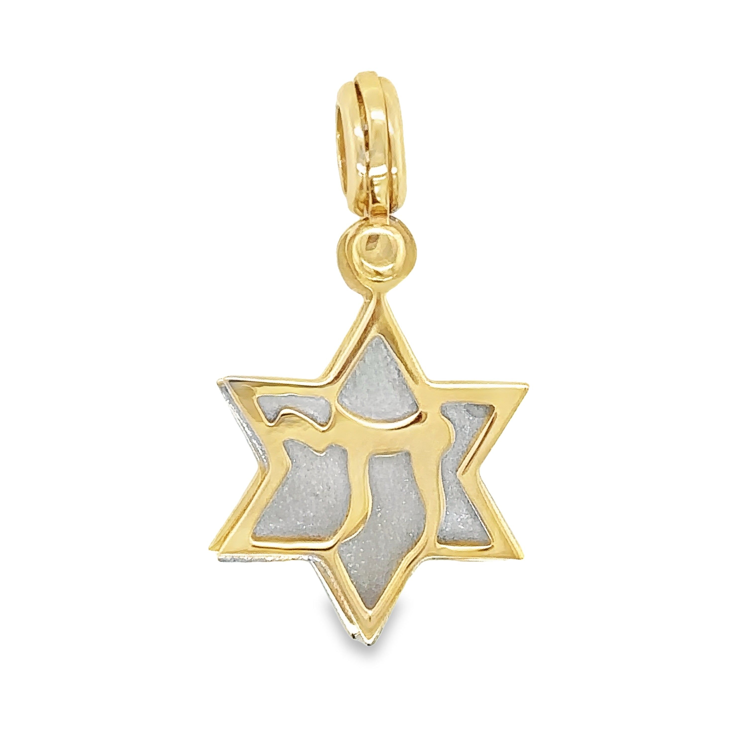 14K Gold Reversible Star of David Chai Necklace Pendant