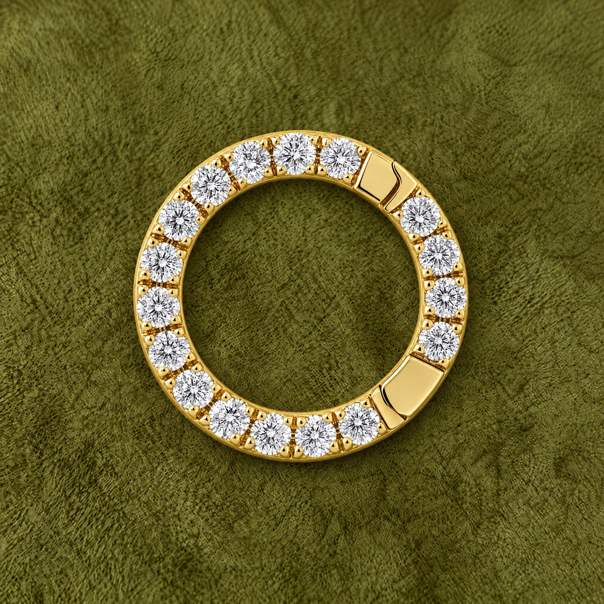 Round Link Diamond Charm Enhancer in 14K yellow gold, styled, Izakov Fine Jewelry