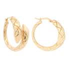 14K gold serpentine hoop earrings featuring a unique twisted design, adding elegance to any outfit. Diameter: 25mm.