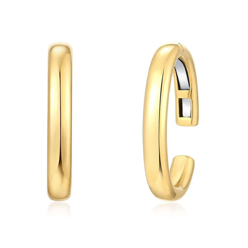 Gold hoop earrings on a white background