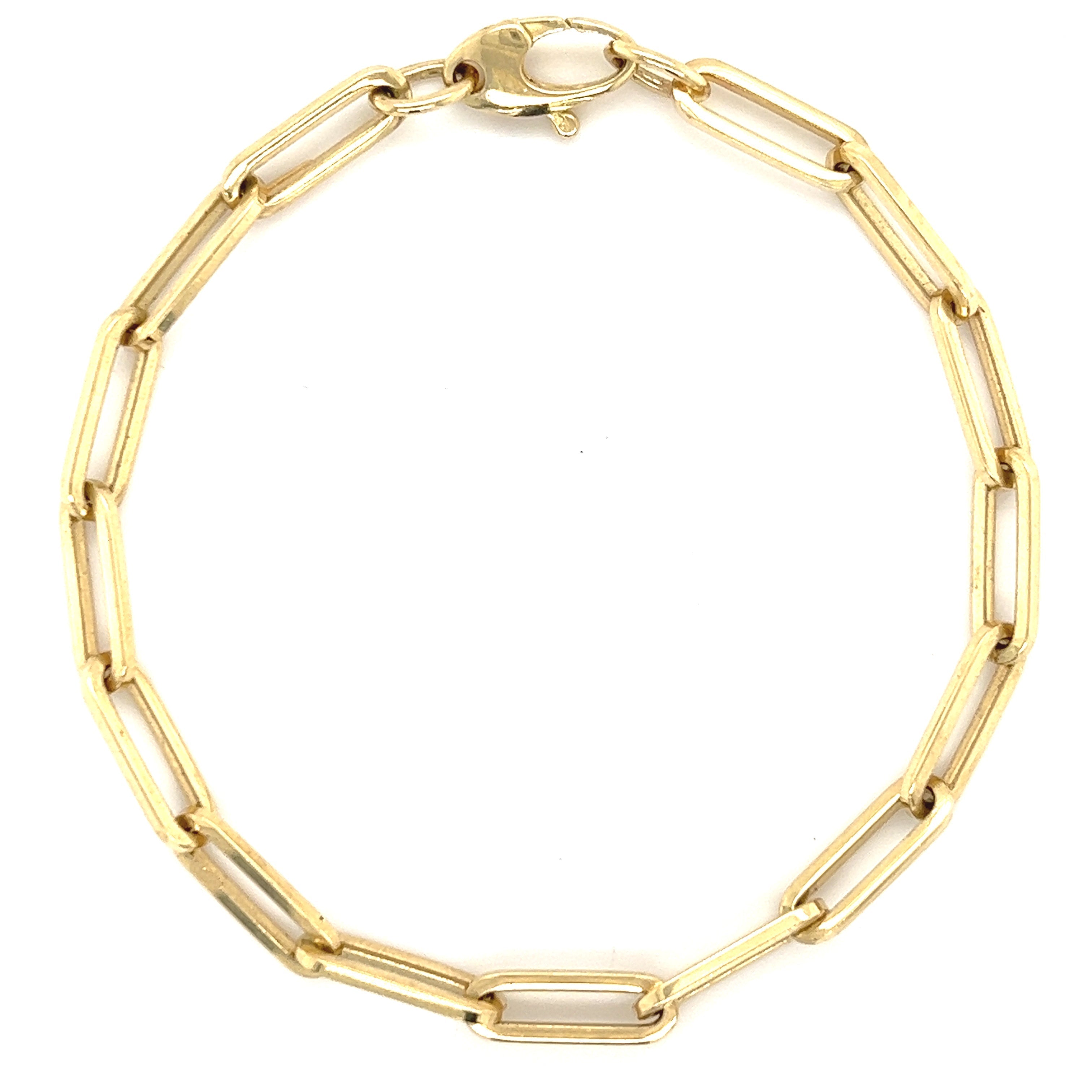 14K Gold Solid Paper Clip Chain Bracelet 7." / Yellow Gold Izakov Diamonds + Fine Jewelry