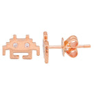 Rose gold stud earrings with unique pixel art design and diamond accents from our jewelry brand collection.