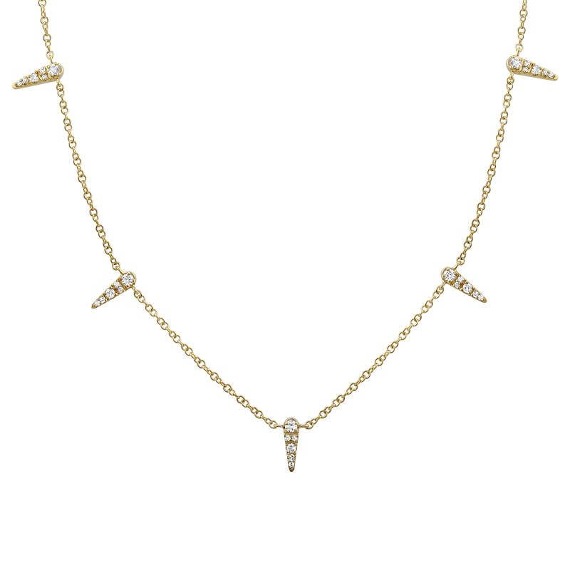 14K Gold Spike Stations Diamond Necklace featuring spikes with diamonds on a delicate chain.
