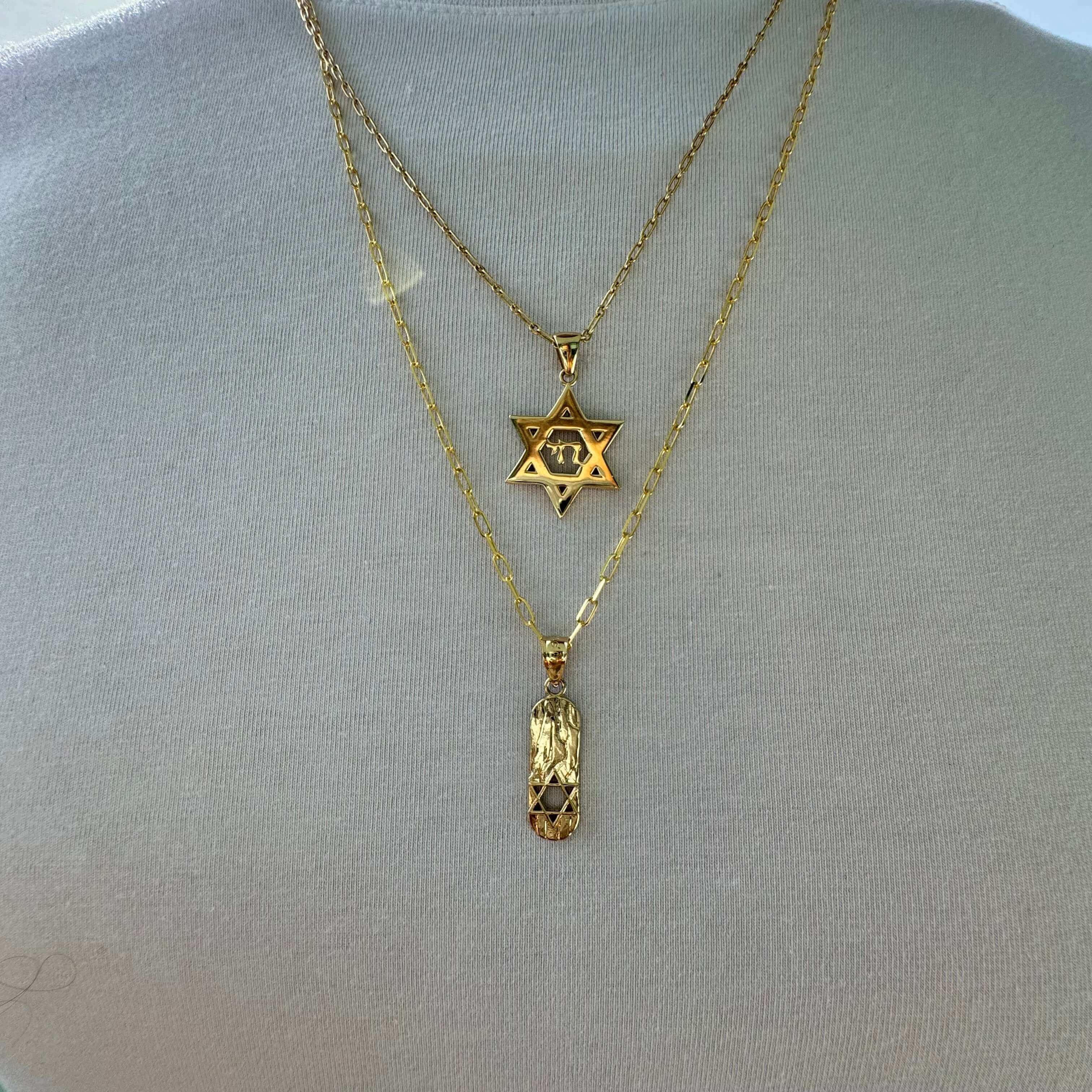 14K Gold Star of David Chai Necklace Pendant - Charms & Pendants - Izakov Diamonds + Fine Jewelry