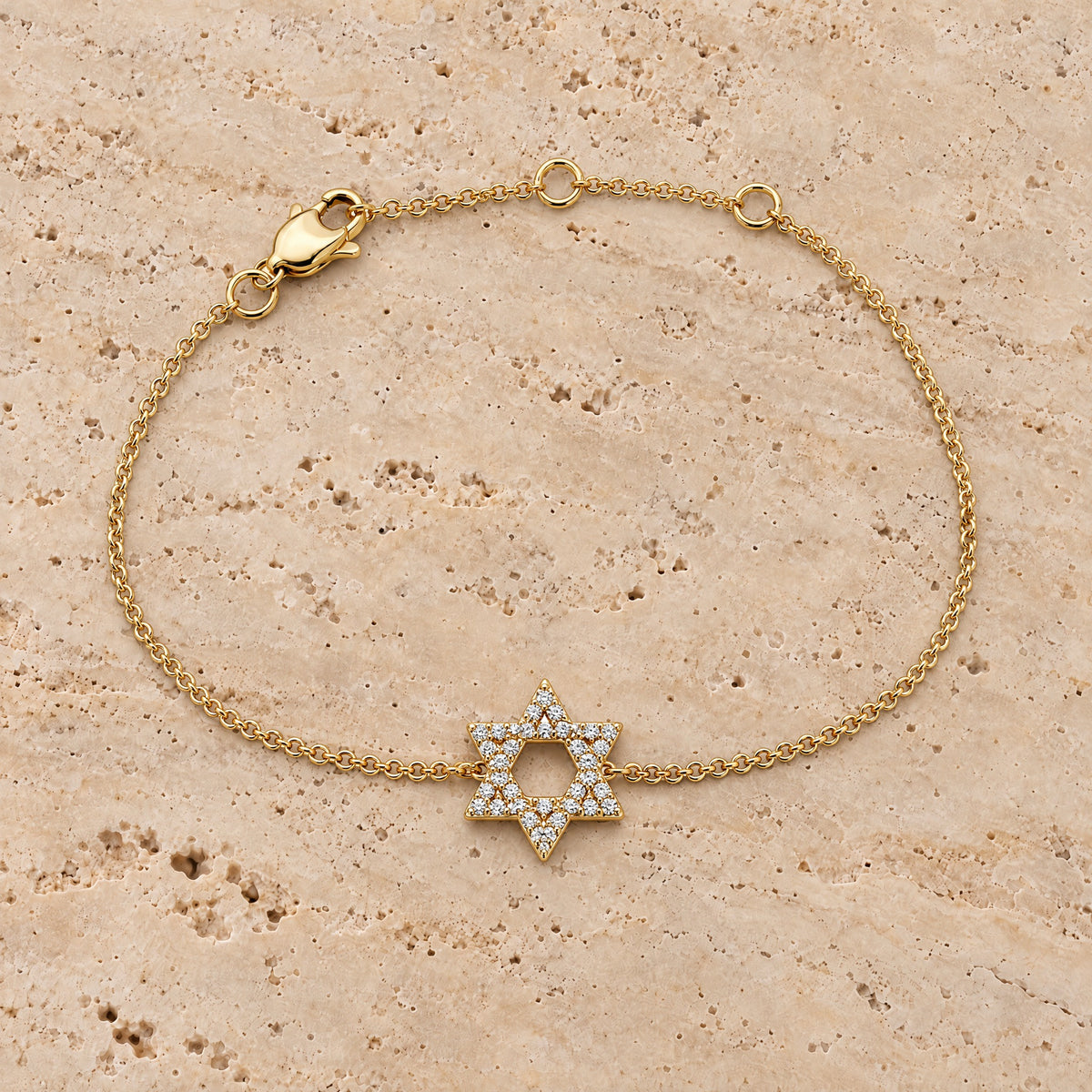 Star of David Diamond Bracelet in 14K yellow gold, styled, Izakov Fine Jewelry