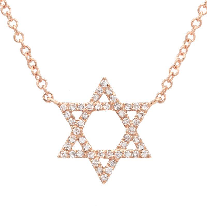 Diamond-encrusted Star of David necklace in rose gold on a delicate chain from our premium jewelry collection.