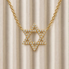 Star of David Diamond Necklace in 14K yellow gold, styled, Izakov Fine Jewelry