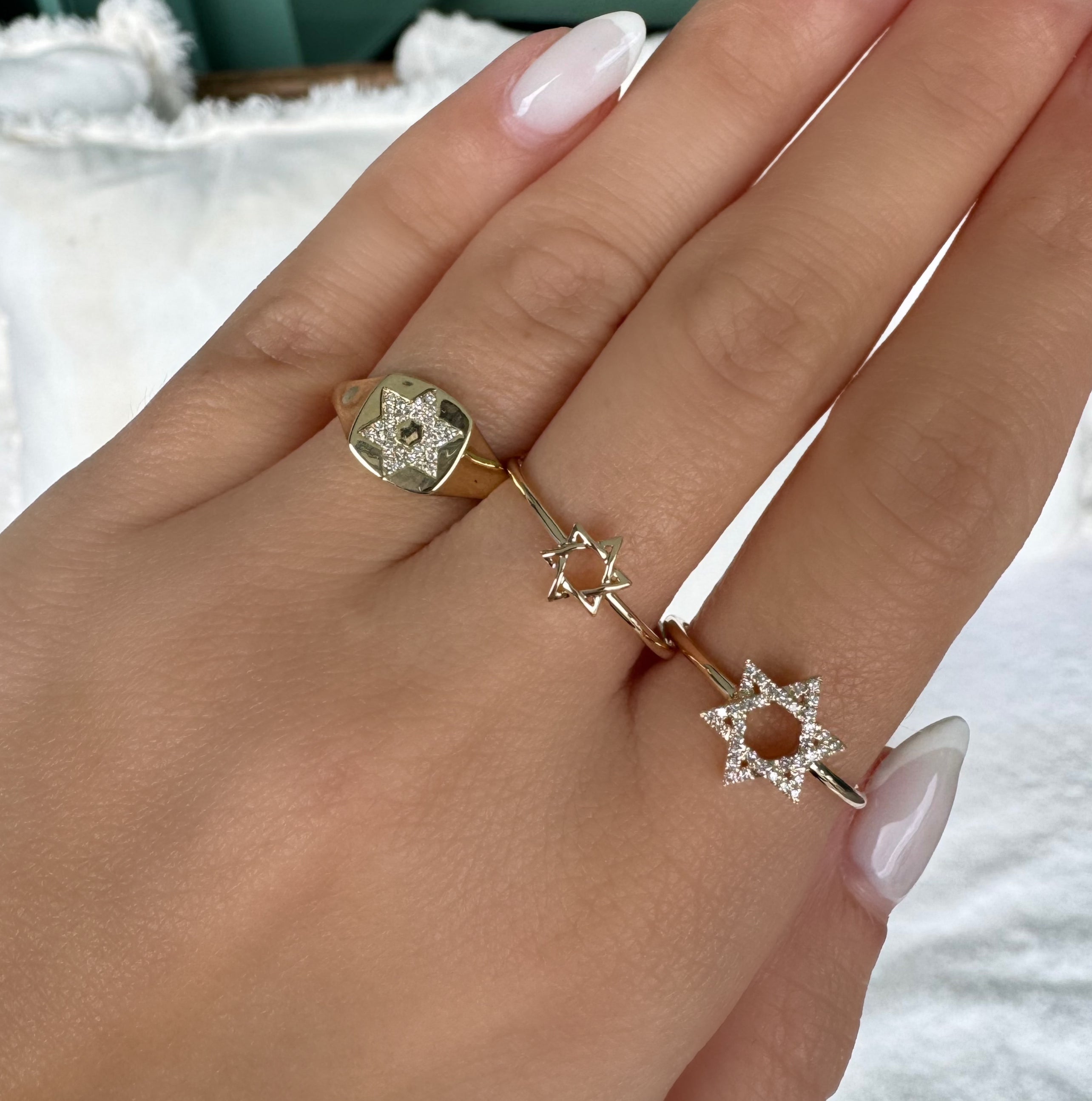 14K Gold Star Of David Diamond Signet Pinky Ring - Rings - Izakov Diamonds + Fine Jewelry