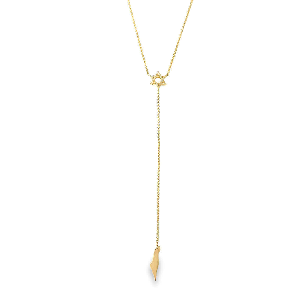 14K Gold Star Of David & Land Of Israel Lariat Diamond Necklace - Necklaces - Izakov Diamonds + Fine Jewelry