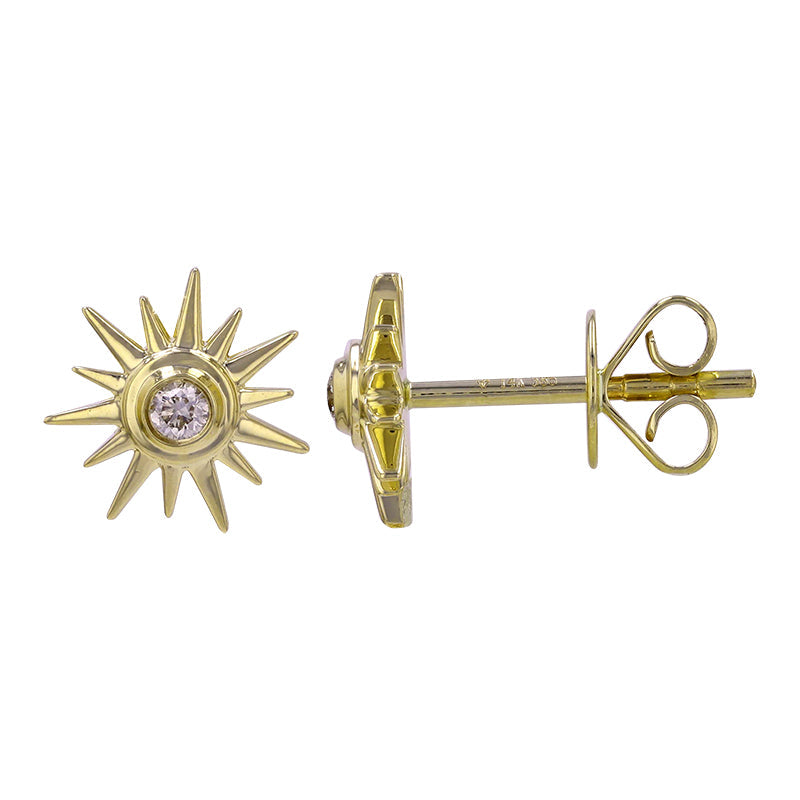 14K Gold Starburst Diamond Bezel Button Earrings Pair Yellow Gold Earrings by Izakov Diamonds + Fine Jewelry | Izakov
