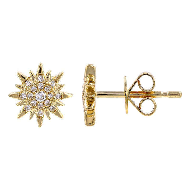 Gold starburst diamond stud earrings from our luxury jewelry collection.