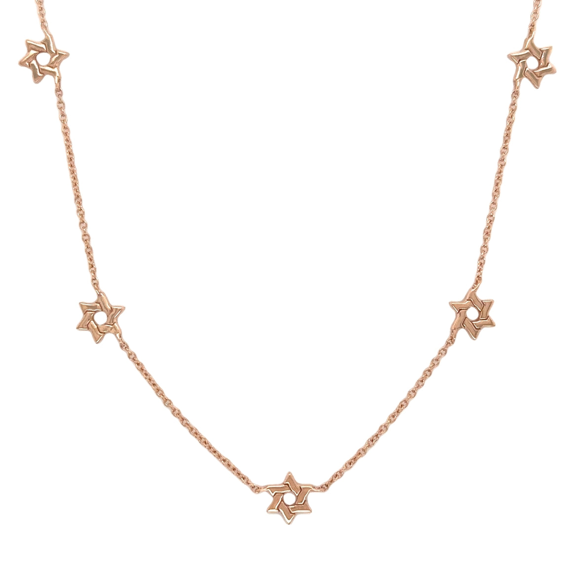 14K Gold Stars of David station necklace with five stunning Star of David stations for a touch of luxury and elegance