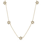 14K Gold Stars of David Station Necklace featuring 5 delicate Star of David stations on a gold chain for an elegant, luxury look