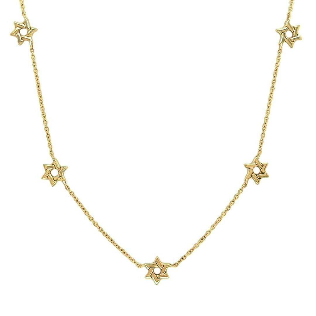 14K Gold Stars of David Station Necklace with five gold Star of David charms on a delicate gold chain