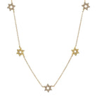 14K Gold Necklace with 5 Star of David Stations, featuring both pave diamonds and gold stars