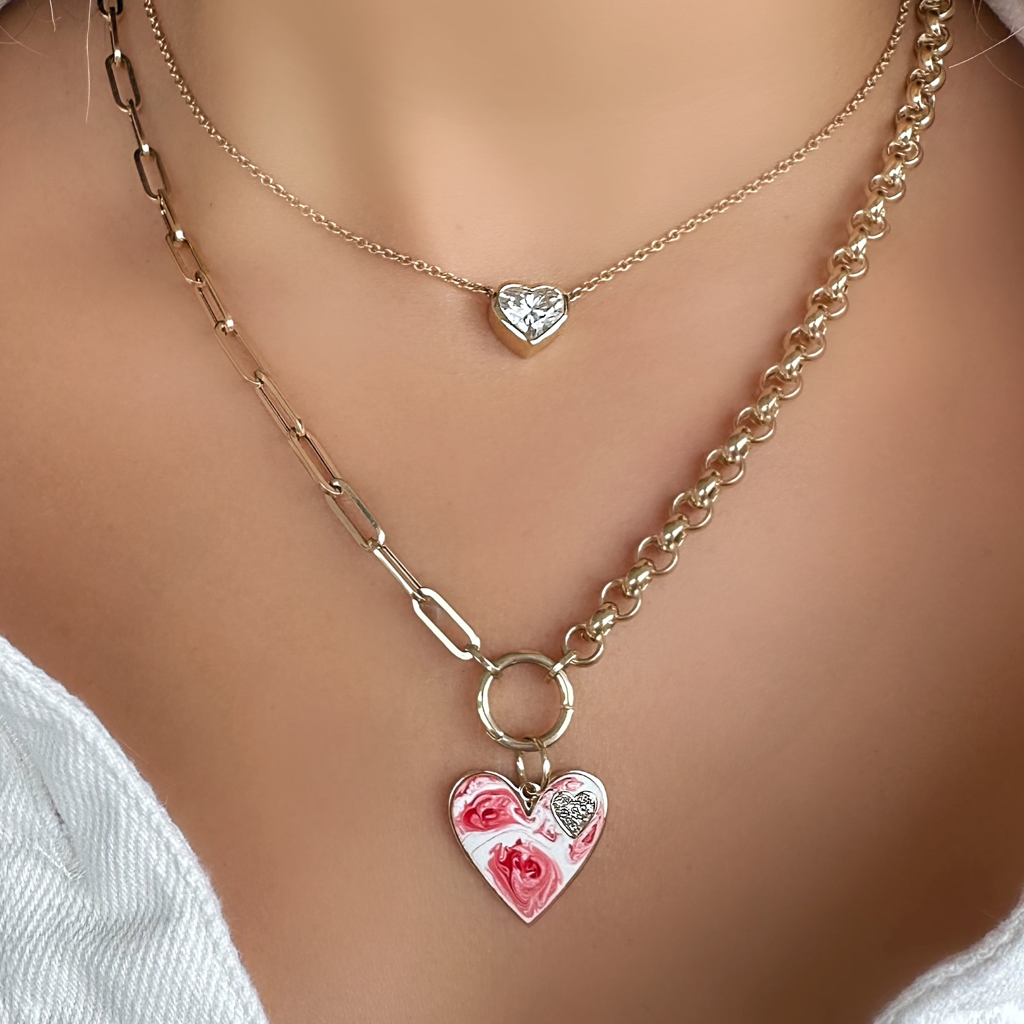 14K Gold Tie Dye Enamel Heart Diamond Charm - Charms & Pendants - Izakov Diamonds + Fine Jewelry