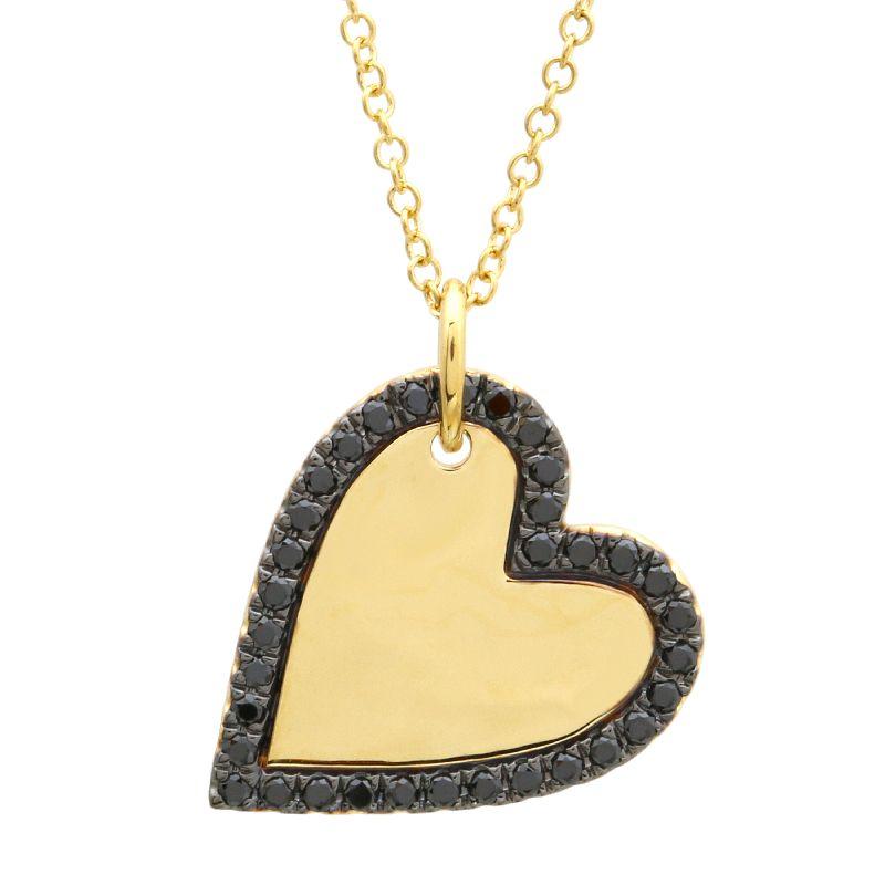 14K Gold Tilted Black Diamond Halo Gold Heart Necklace (S) Yellow Gold Izakov Diamonds + Fine Jewelry