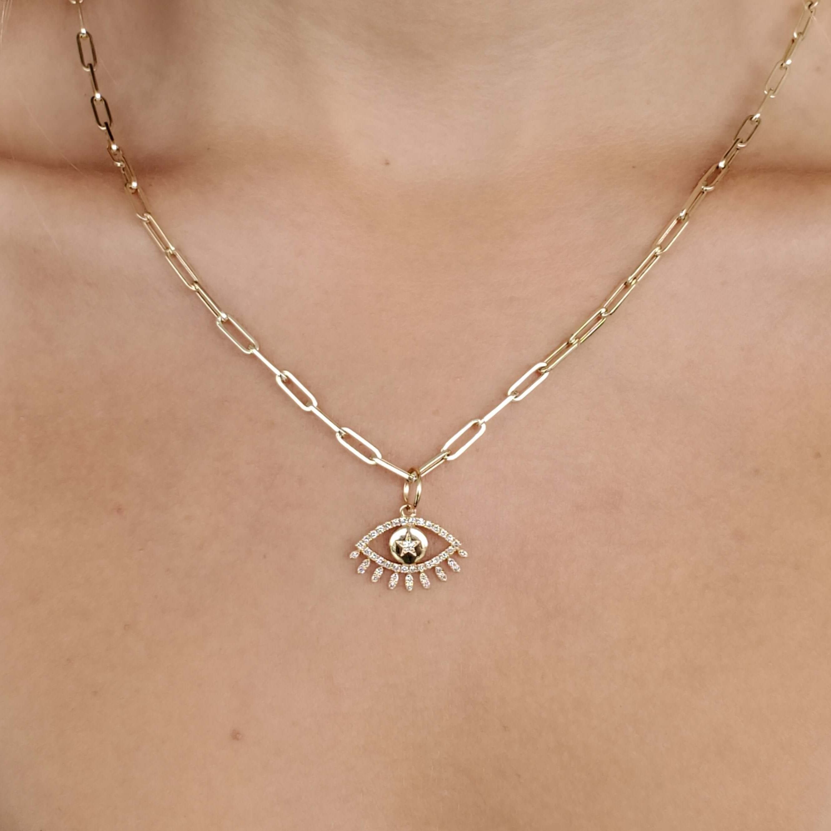 14K Gold Tribal Evil-Eye Necklace Charm - Charms & Pendants - Izakov Diamonds + Fine Jewelry