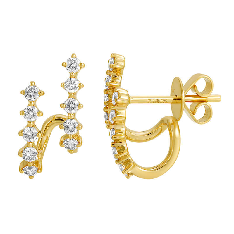 14K Gold Two-Row Caged Lobe Diamond Earrings showcasing diamonds in a secure prong setting.