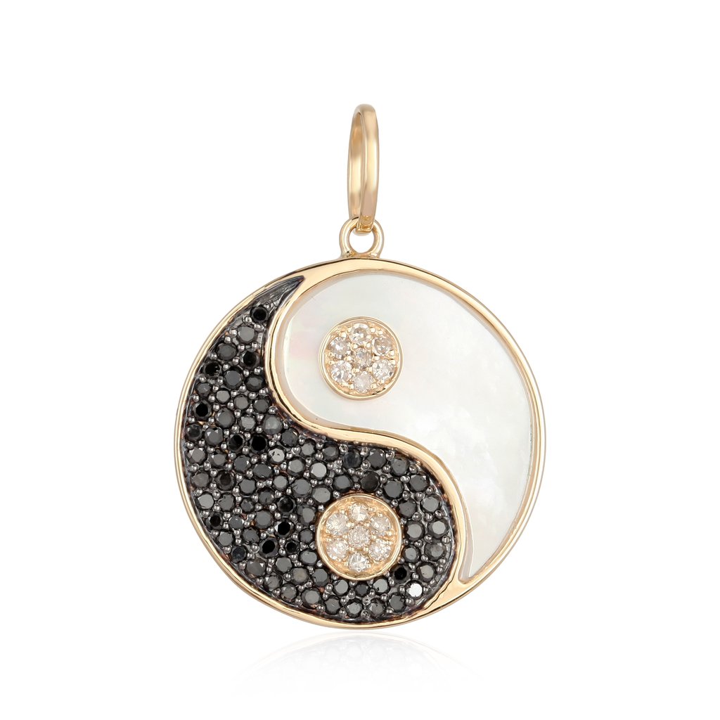 14K Gold Yin & Yang Diamond Necklace Charm Yellow Gold Izakov Diamonds + Fine Jewelry