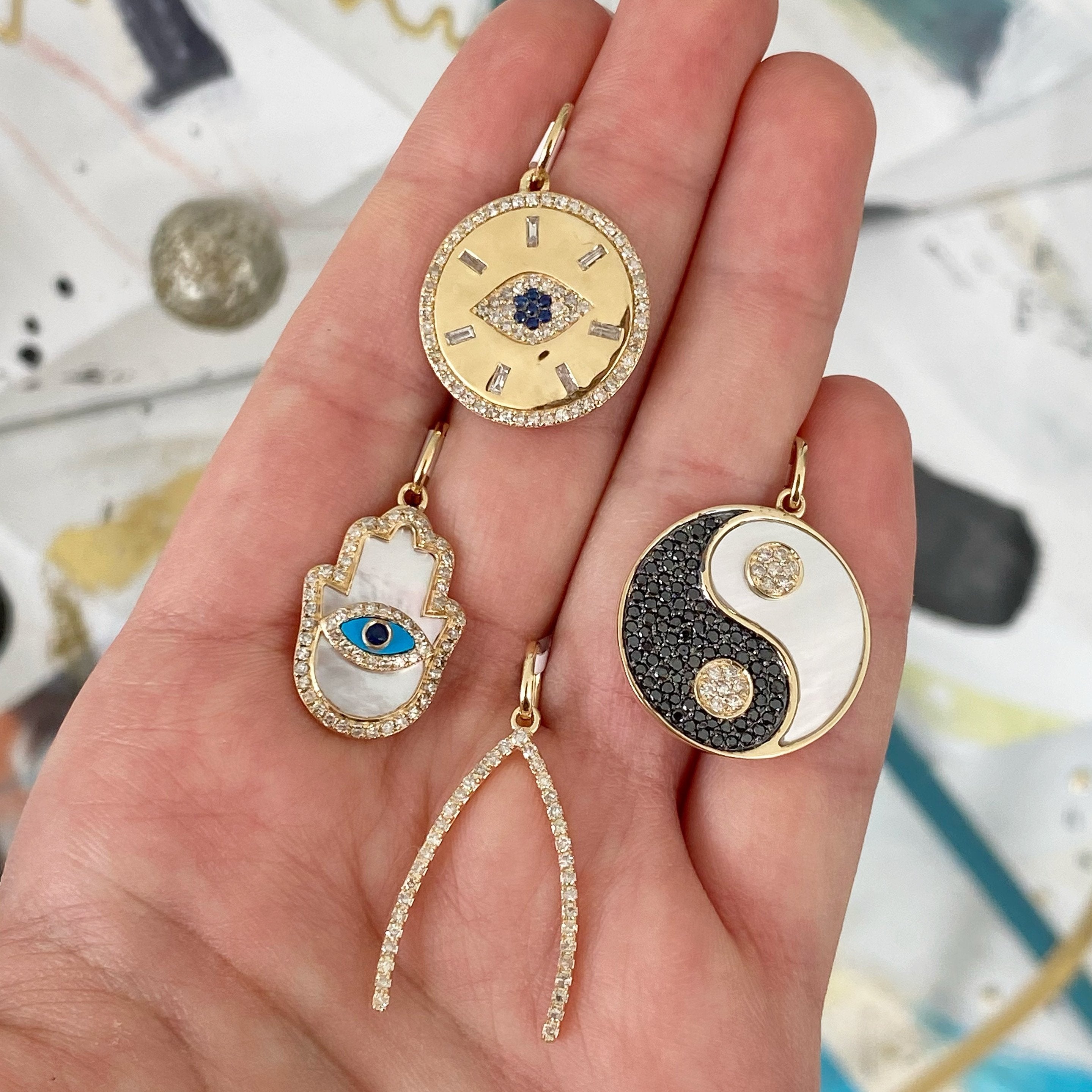 14K Gold Yin & Yang Diamond Necklace Charm - Charms & Pendants - Izakov Diamonds + Fine Jewelry