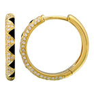 14K Gold Zigzag Enamel Diamonds Hoops Pair Black Yellow Gold Earrings by Izakov Diamonds + Fine Jewelry | Izakov