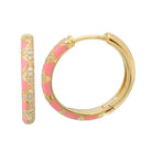 14K Gold Zigzag Pave Diamonds + Pink Enamel Hoops Yellow Gold Izakov Diamonds + Fine Jewelry