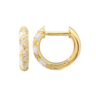 Elegant gold hoop earrings with white enamel and diamond accents from our luxury jewelry collection