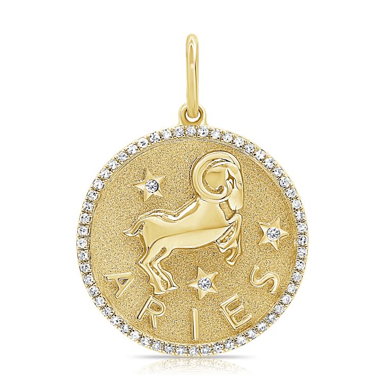 14K Gold Zodiac Sign Diamond Necklace Charm Aries Yellow Gold Charms & Pendants by Izakov Diamonds + Fine Jewelry | Izakov