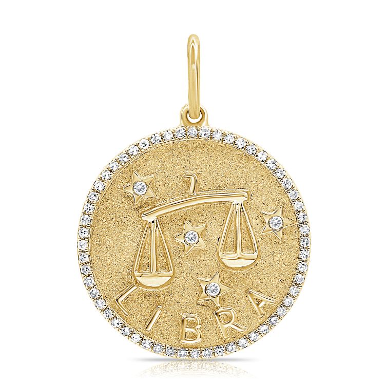 14K Gold Zodiac Sign Diamond Necklace Charm Libra Yellow Gold Charms & Pendants by Izakov Diamonds + Fine Jewelry | Izakov