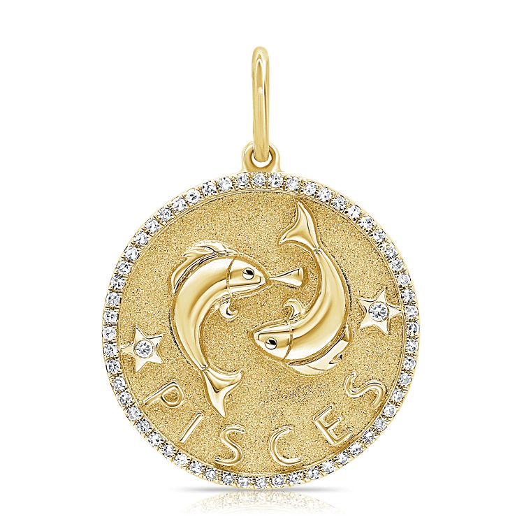 14K Gold Zodiac Sign Diamond Necklace Charm Pisces Yellow Gold Charms & Pendants by Izakov Diamonds + Fine Jewelry | Izakov