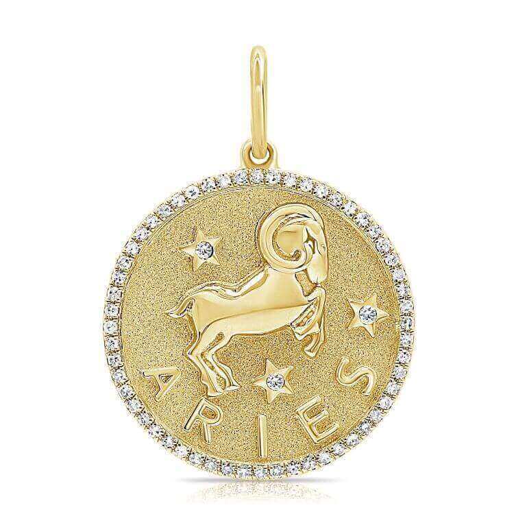 Gold Aries zodiac pendant with diamond accents from our luxury jewelry collection