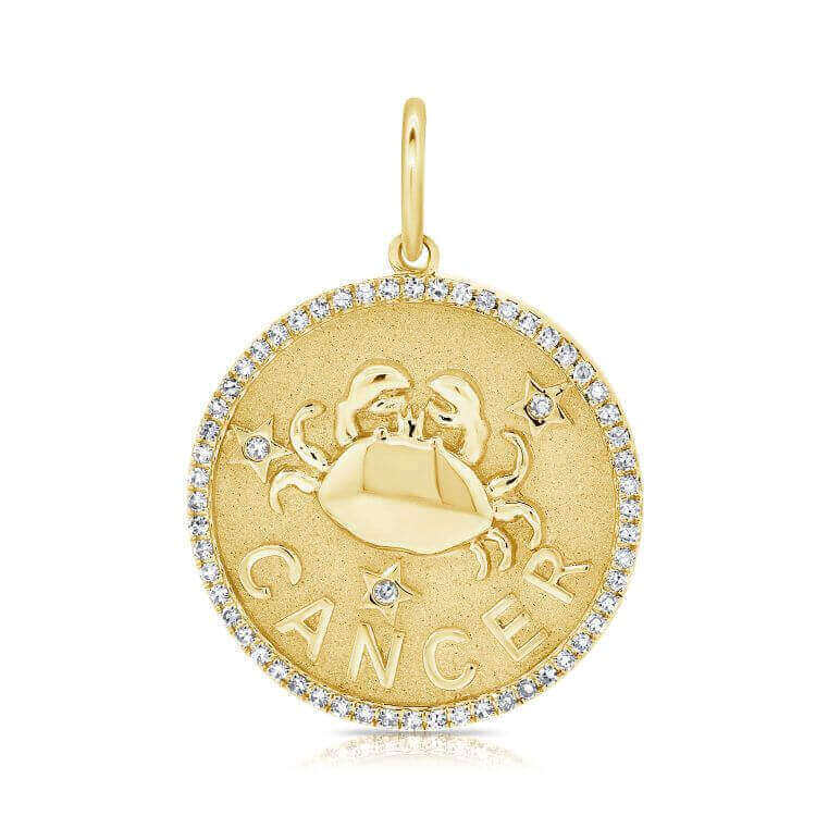 Gold Cancer zodiac pendant with diamond accents for fine jewelry lovers