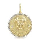 Gemini zodiac gold pendant with gemstone accents from our jewelry collection.