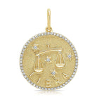 Gold Libra zodiac pendant with diamond accents by our exclusive jewelry brand