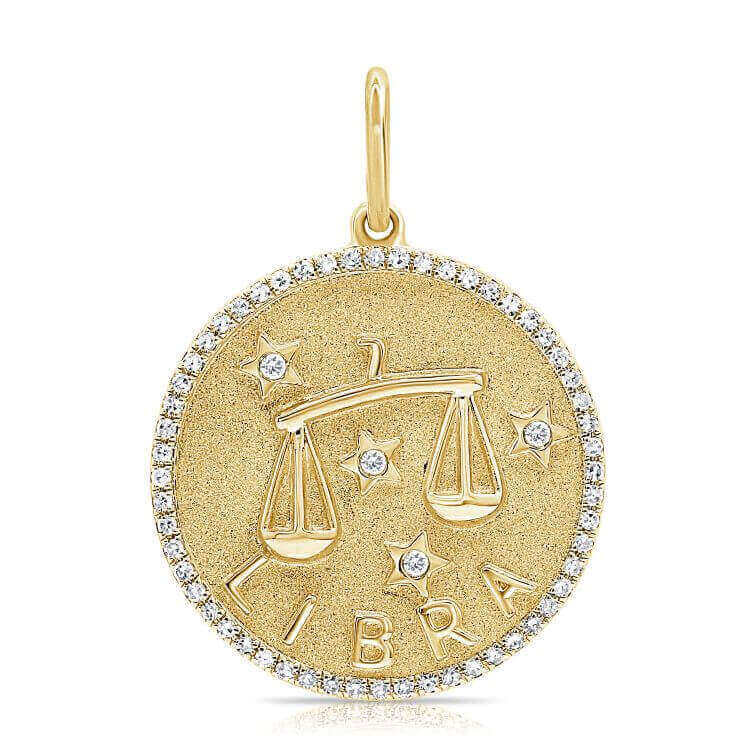 Gold Libra zodiac pendant with diamond accents by our exclusive jewelry brand