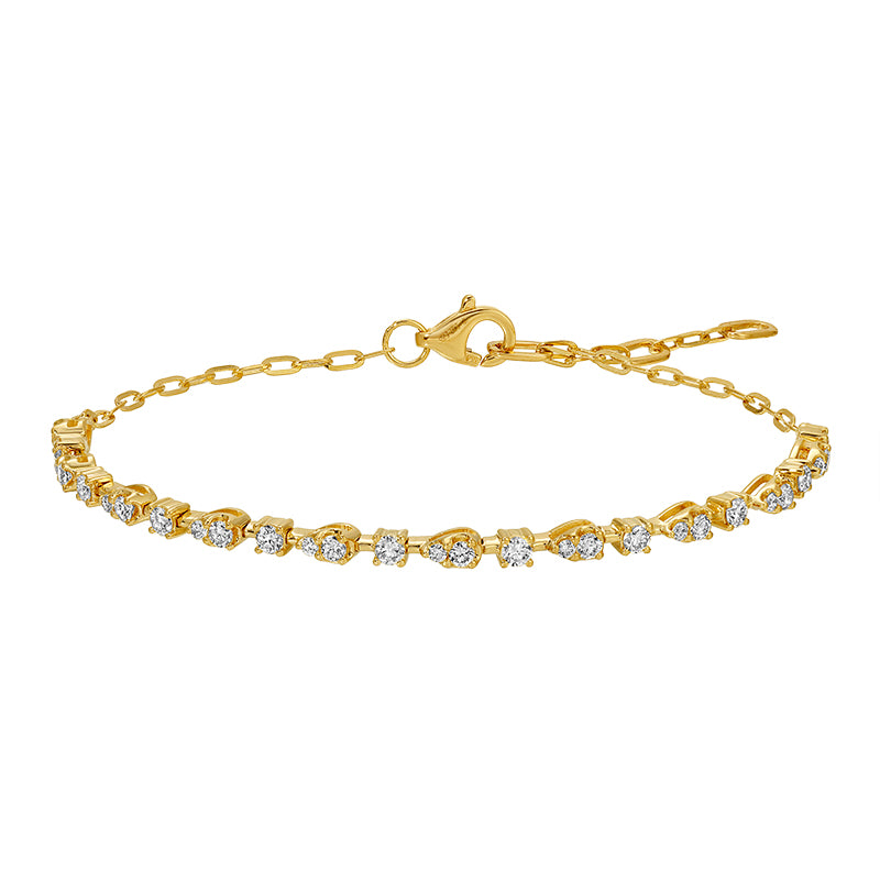 Pear Frame and Round Diamond Station Bracelet in 14k yellow gold with natural diamonds, Izakov Fine Jewelry