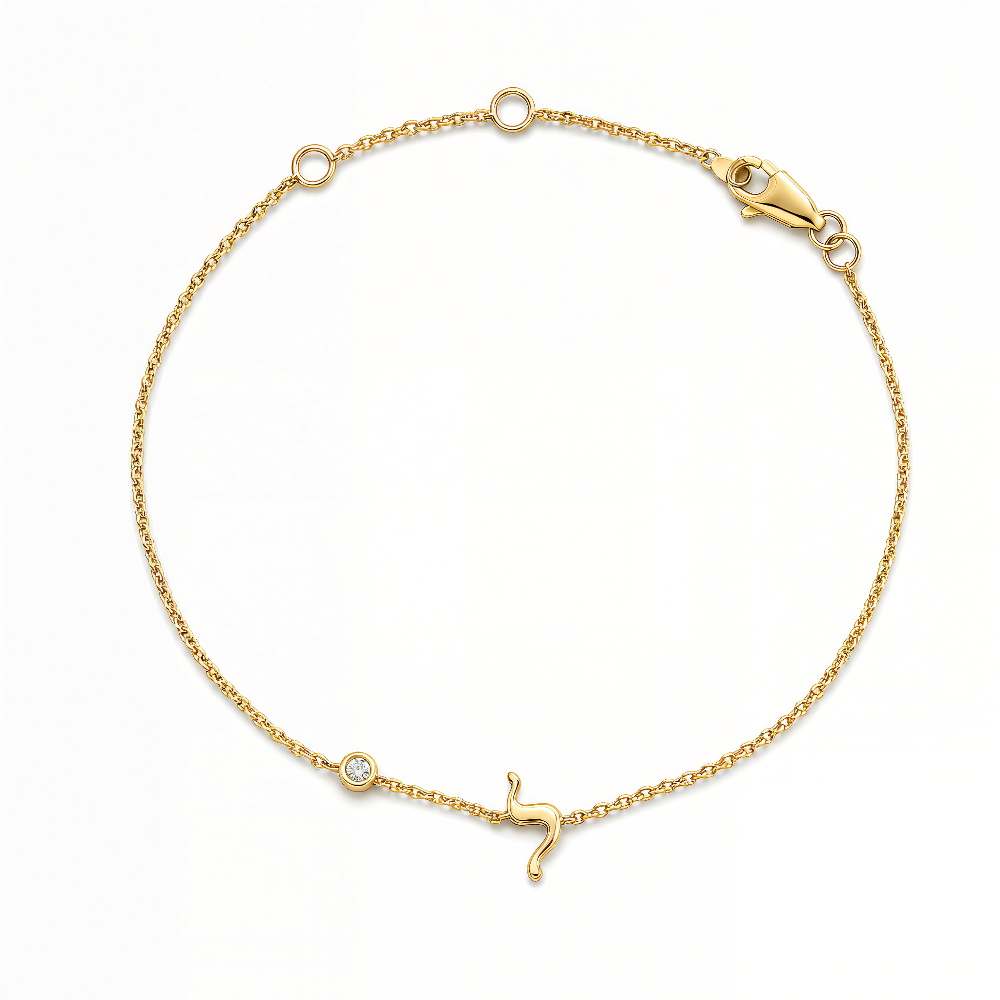Mini Hebrew Initial Gemstone Bezel Bracelet