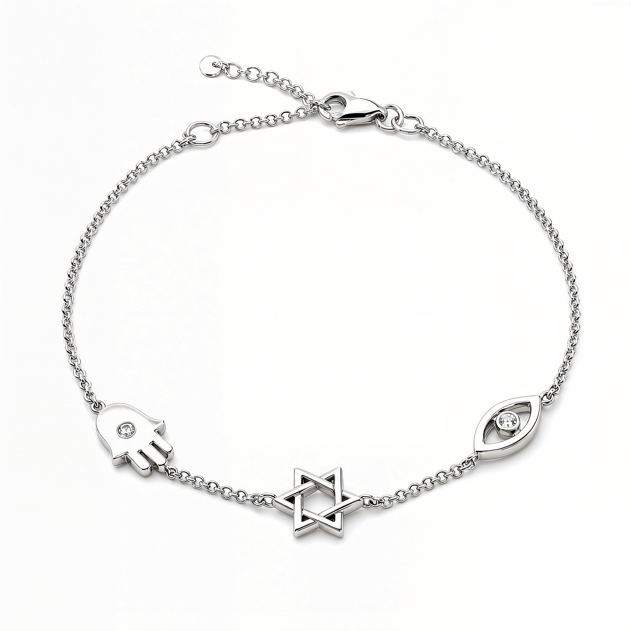 Petite Hamsa Evil Eye & Star Of David Diamond Bracelet