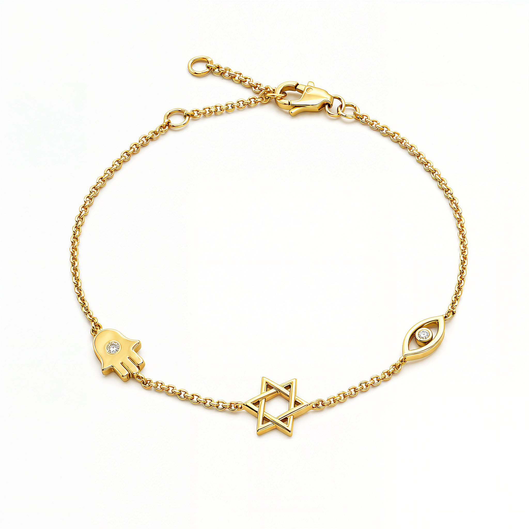 Petite Hamsa Evil Eye & Star Of David Diamond Bracelet