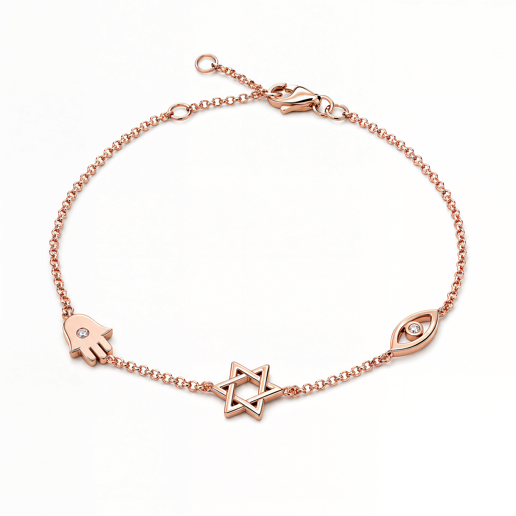 Petite Hamsa Evil Eye & Star Of David Diamond Bracelet