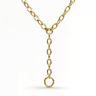 Oval Cable Link Lariat Gold Necklace, 14K gold, Izakov Fine Jewelry