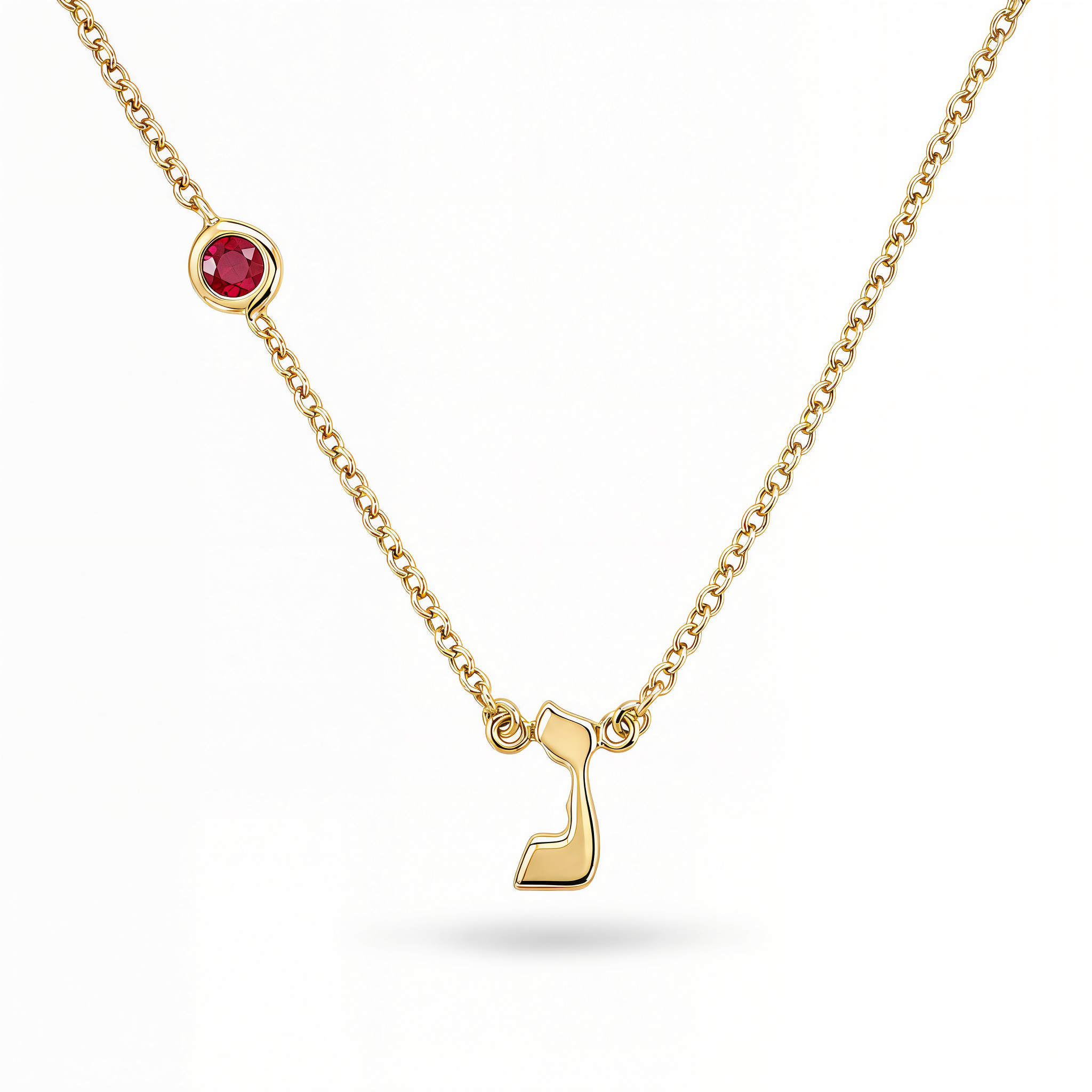 Hebrew Initial Gemstone Bezel Necklace